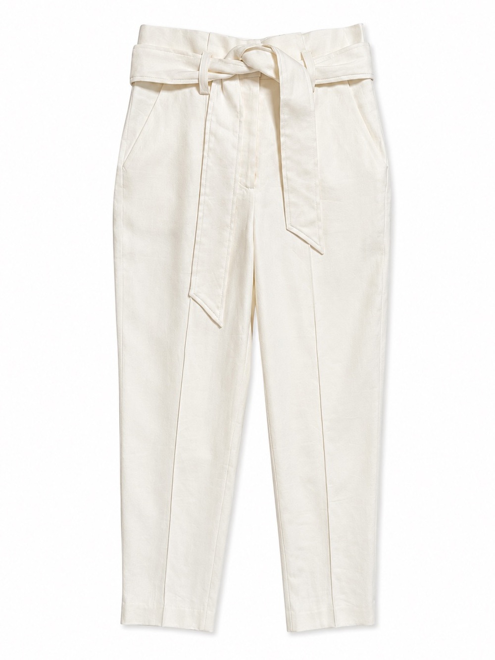 Veronica Beard Paperbag Waist Linen Blend Tie Belt Pants Cream Size 6